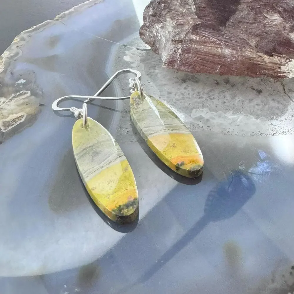Sterling Silver Oval Bumblebee Jasper Slab Dangle Earrings For Women #166 - Picture 3 of 10